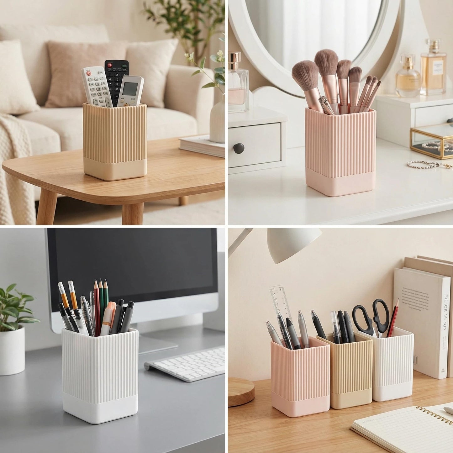 3 Pack Aesthetic Pen Holder for Desk-Sturdy Plastic Pencil Holder - Stylish Makeup Brushes Cup for Women Girls - Cute and Functional Desk Organizer for Office Supplies - Modern Office Decor Pen Cup