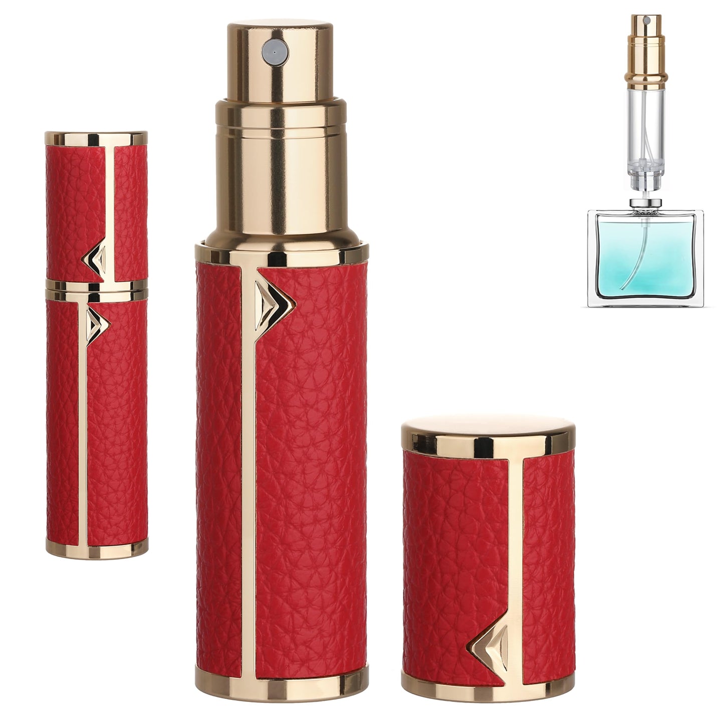 Qavhun Refillable Travel Perfume Atomizer Bottle - 5ml Luxury Pocket Perfume Dispenser Pump, Travel Perfume Atomiser, Cologne Dispenser, Portable Size Sprayer Bottle for Traveling (Red)
