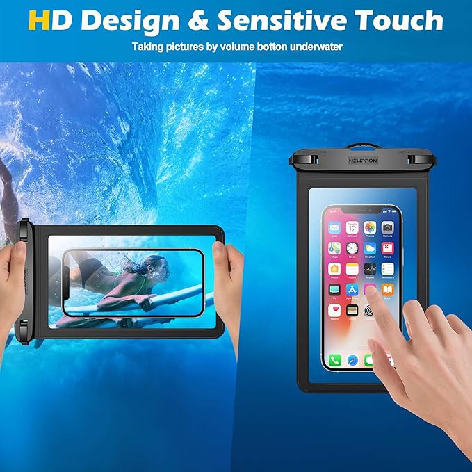 Large Waterproof Phone Pouch : 2 Pack Water-Resistant Clear Cellphone Holder - Universal Underwater Dry Bag Case with Neck Lanyard for iPhone Samsung Galaxy for Beach Swimming Pool