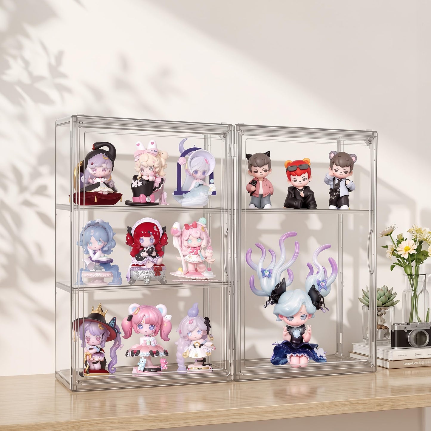 TimberAura 3-Tier Acrylic Display Case for Figures, Wall-Mounted Clear Action Figure Storage Organizer with Magnetic Door & 2 Adjustable Shelves, Dustproof Showcase for Collectibles, 1 Pack