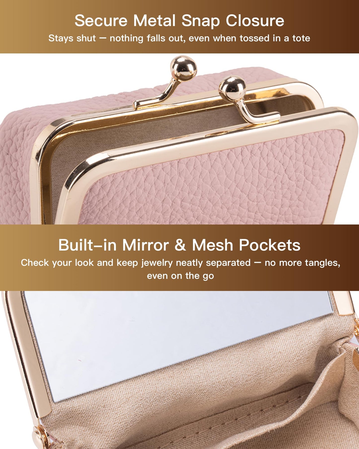 Nsciyise Genuine Leather Travel Jewelry Box, Mini Jewelry Organizer Case with Mirror for Women, Small Lipstick Bag for Purse, Cute Portable Gift for Her women giril (Black, Mirror)