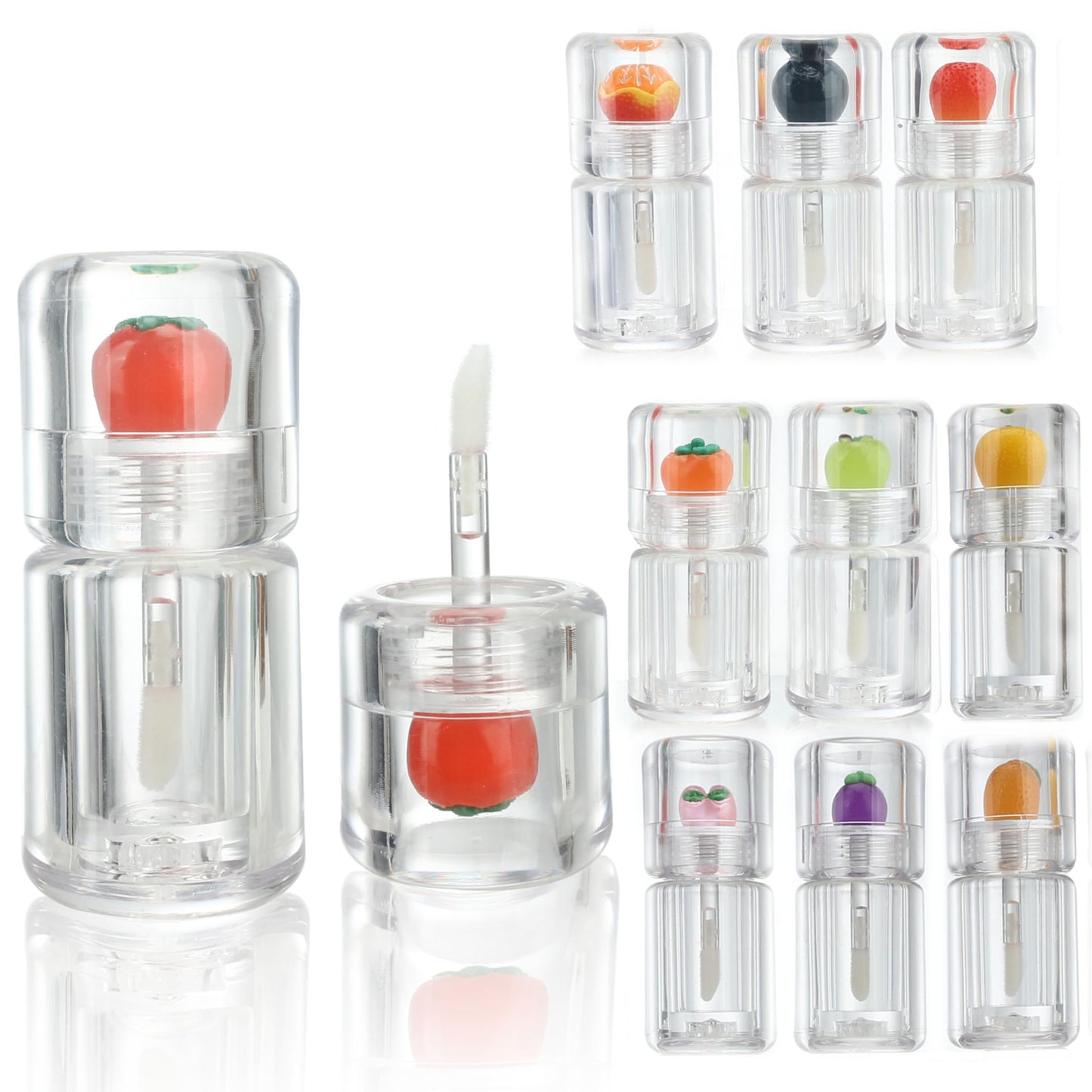 COSIDEA 10pcs 3.5ml 0.12oz Empty Chunky lip gloss tubes with clear wand for lip color Cute Fruit lipgloss tube container