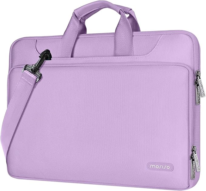 MOSISO 360 Protective Laptop Shoulder Bag Compatible with MacBook Air 15 M4 A3241 M3 A3114 M2 A2941/Pro 16 inch M4 M3 M2 M1, 15-15.6 inch Notebook,Matching Color Sleeve with Belt, Light Purple