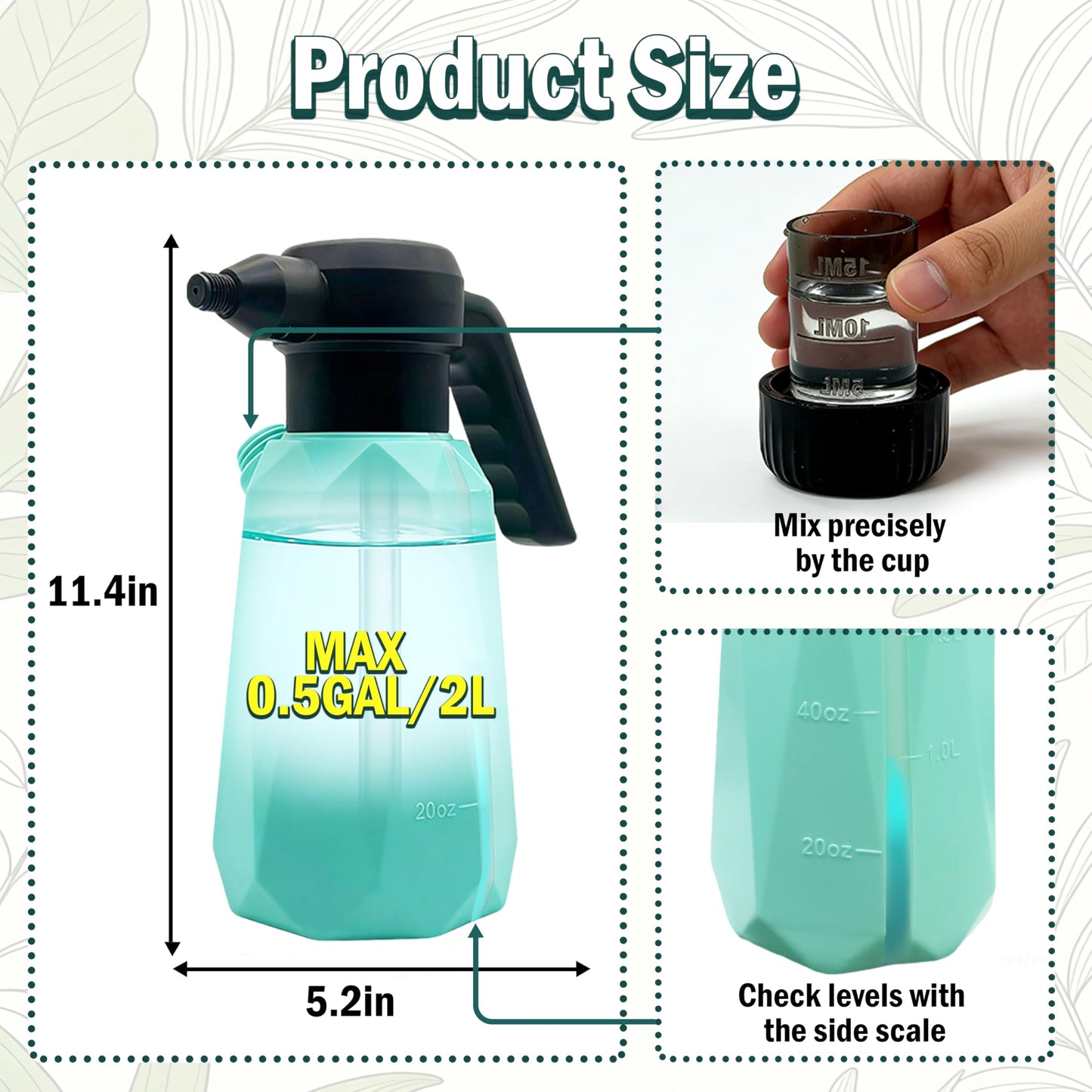 SYITCUN Battery Powered Sprayer, 1/2 Gallon Electric Spray Bottle with 2200mAh Battery 3H Runtime, 3 Speeds 2 Nozzles, Flexible Rubber Wand, Transparent Tank with Measuring Cup Cap, Blue