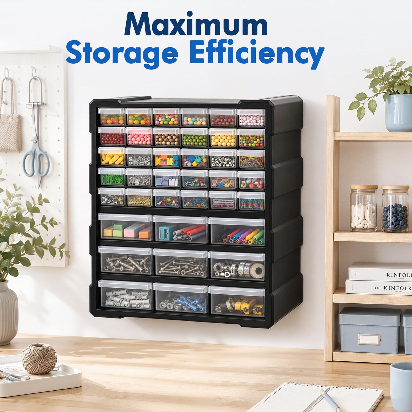 PurKeep Drawer Organizer for Garage Building Bricks Storage,Thicker Craft Organizers Storage with Dividers Labels for Hardware,Screws,Nuts Bolts,Teacher Toolbox,Charms, Beads,Craft