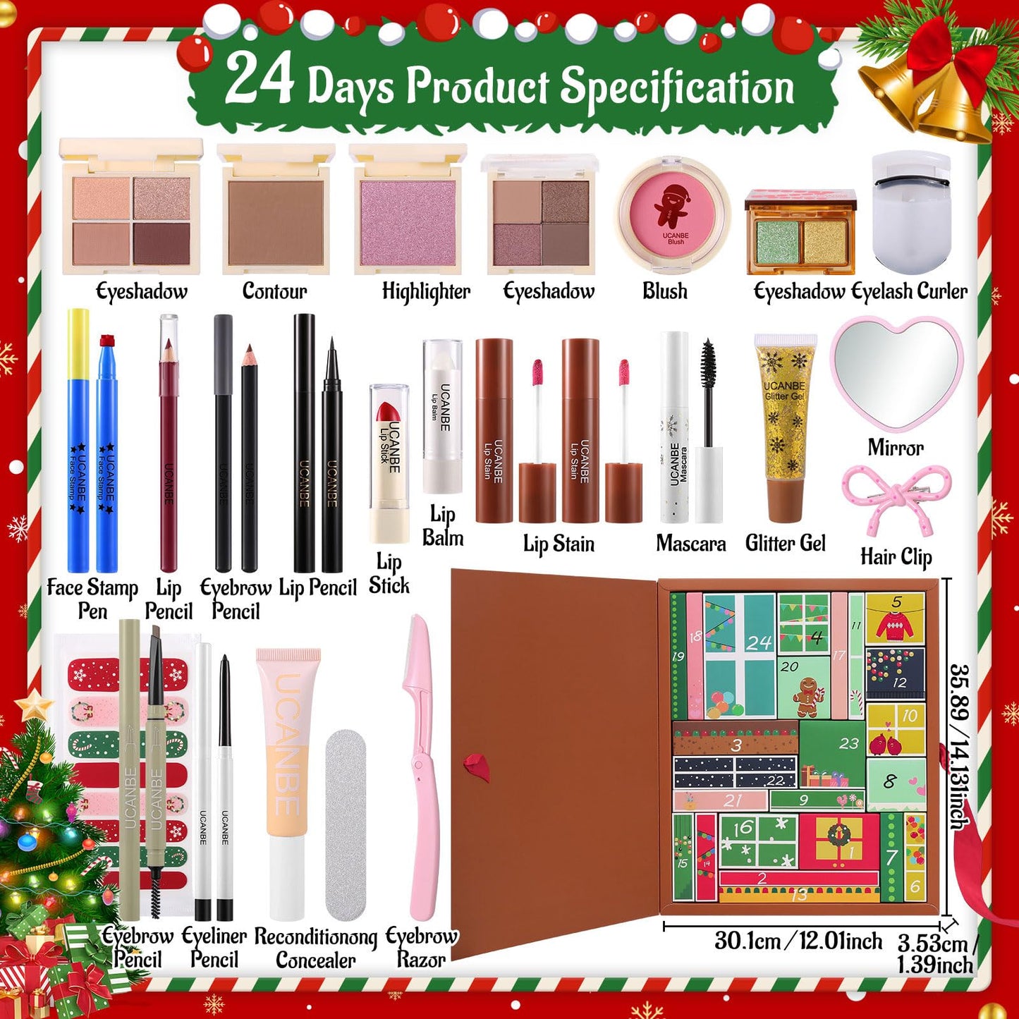 Makeup Advent Calendar 2026, 24 Days Christmas Gift Makeup Sets For Women, UCANBE 2026-2027 Xmas Countdown Calendar Full Makeup Kits Beauty Makeup & Cosmetic For Teens, Girls Gift