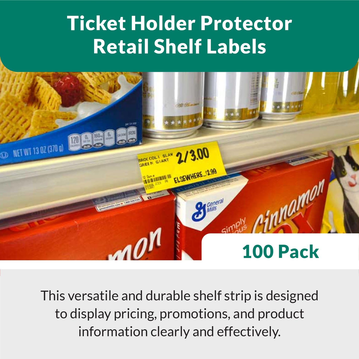 THE GLOBAL DISPLAY SOLUTION | Ticket Holder Protector Retail Shelf Labels for Lozier and Madix Shelving | 47.625" L x 1.25" H Labels | 100 Pack | Clear