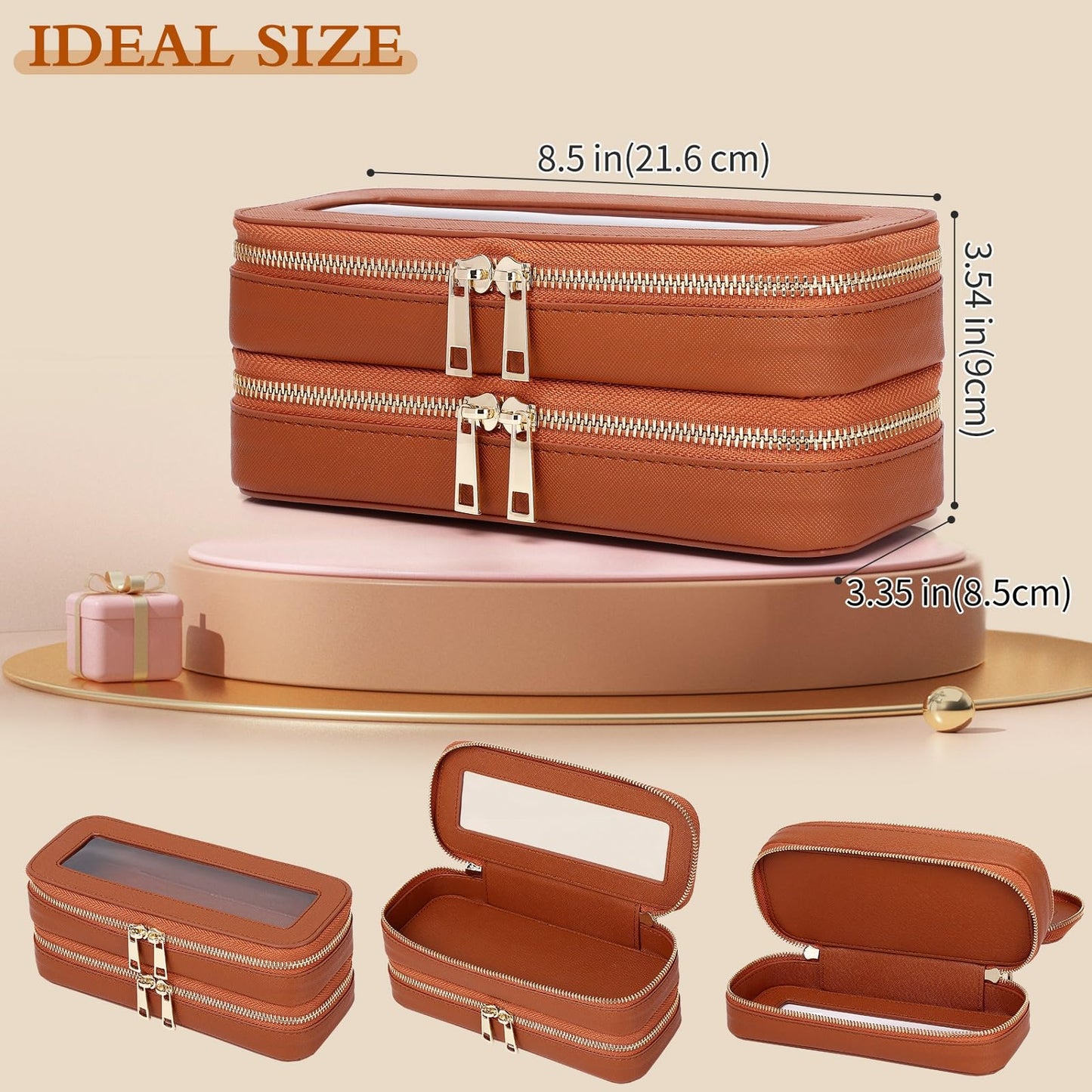 Pinkmik Double Layer Makeup Bag, Brown, Double SLIM
