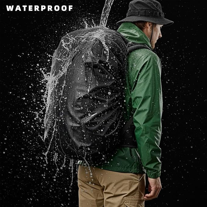 Silfrae Waterproof Rucksack Cover Backpack Rain Cover 30L-100L for Travel Climbing Hiking (Black+Green, 30L-40L)