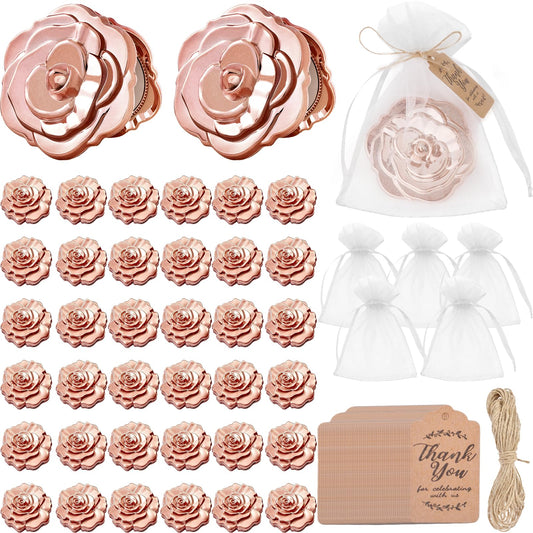 50 Set of Rose Compact Mirrors Bulk Quinceanera Wedding Party Favors Including Rose Shape Mirrors and Thank You Tags with White Organza Bags for quinceanera, Wedding Party Guests Souvenir Gift (50)