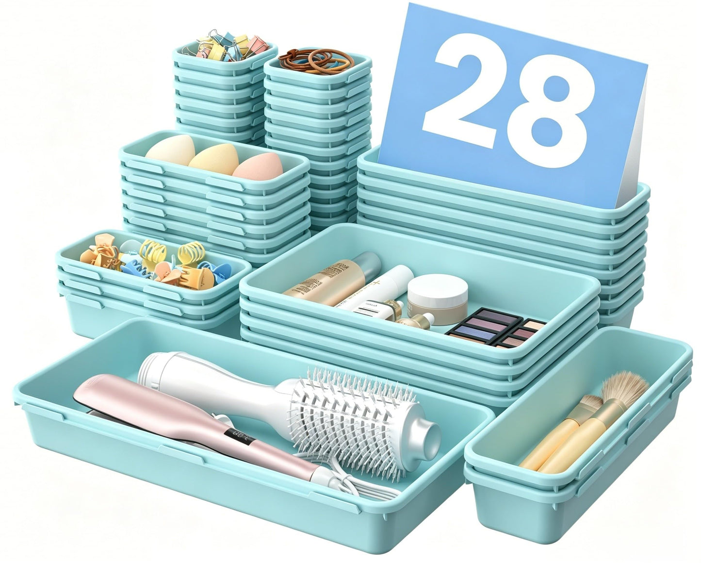 A-LuGei 【Military Grade】 Drawer Organizer, 【𝟱𝗦𝗶𝘇𝗲】 Makeup organizer, 【Holds 177 Items】 Bathroom Organizers and Storage, Organization and Storage, Desk Drawer Organizer for Vanity (Blue)