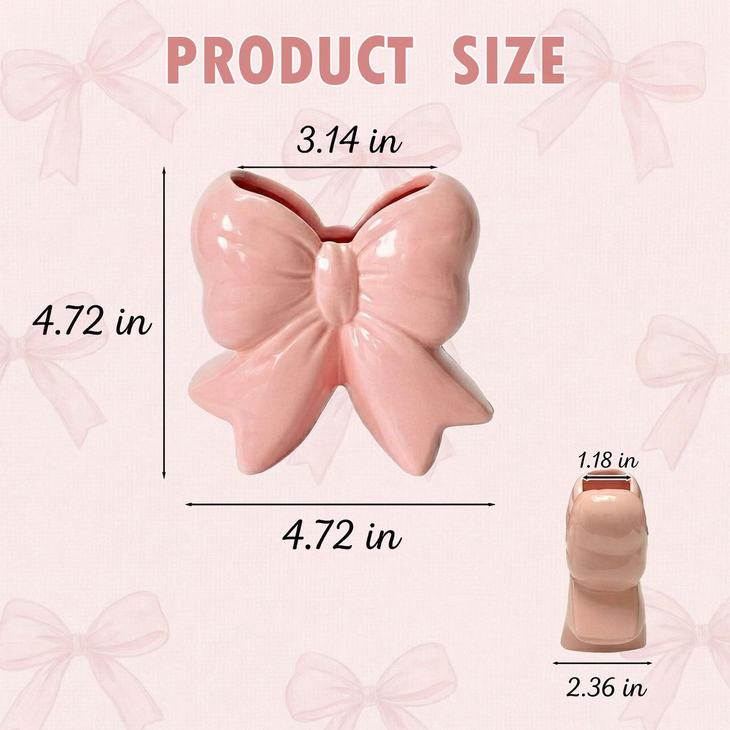 Pink Bow Toothbrush Holder, Ceramic Organizer Cup for Makeup Brushes & Pencils, Cute Small Bow Vase, Coquette Room Decor for Bathroom Vanity Desk Shelf, Gift for Women (Blush Pink)