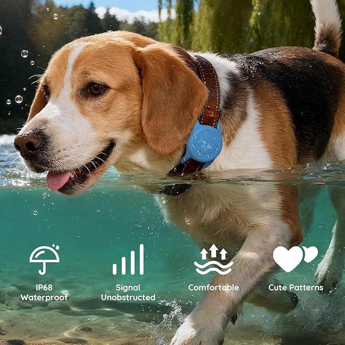 for AirTag Dog Collar Holder, Dog Air Tag Holder, IP68-Waterproof | Lightweight Silicone | Anti-Lost | Ultra-Durable | Compatible with Apple AirTags (Bule)