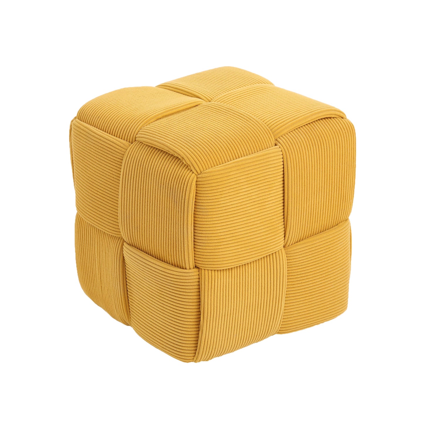 Cmishe 15" Square Woven Corduroy Ottoman Footrest - Modern Vanity Stool for Living Room & Entryway, Eco-Friendly Wood Frame, No Assembly (Yellow)