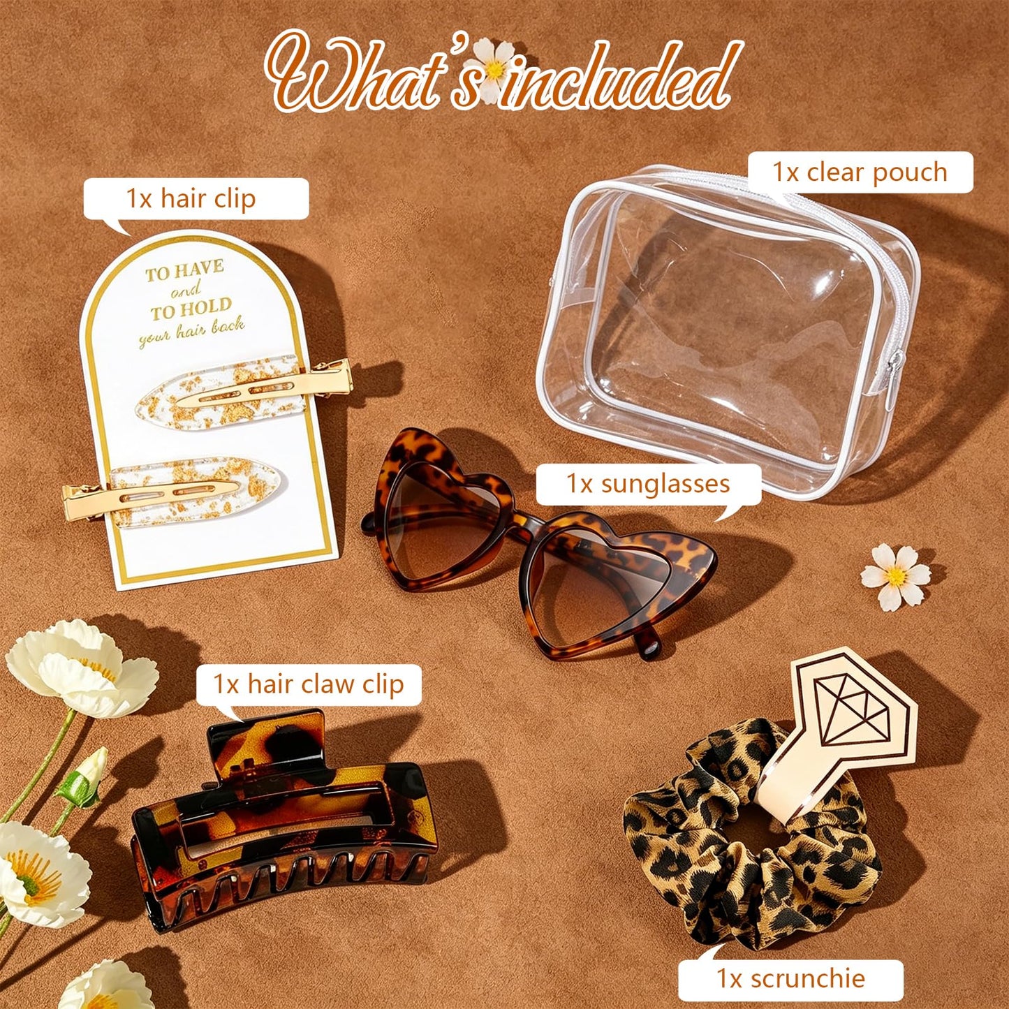 owiter 5 Pcs Bridesmaid Proposal Bag Set Gift Clear Makeup Toiletry Bag Bachelorette Party Favors Sunglasses Hair Claw Clips Scrunchies Knot Bracelets Bridal Wedding Party Gifts (leopard)