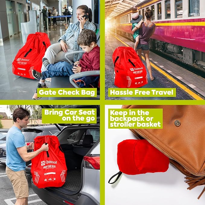 Infant Car Seat Travel Bag for Airplane - Durable Gate Check Bag for Car Seats that fits easily on Convertible Car Seats, Infant Carriers & Booster Seats (Hand Carry Bag, Red)