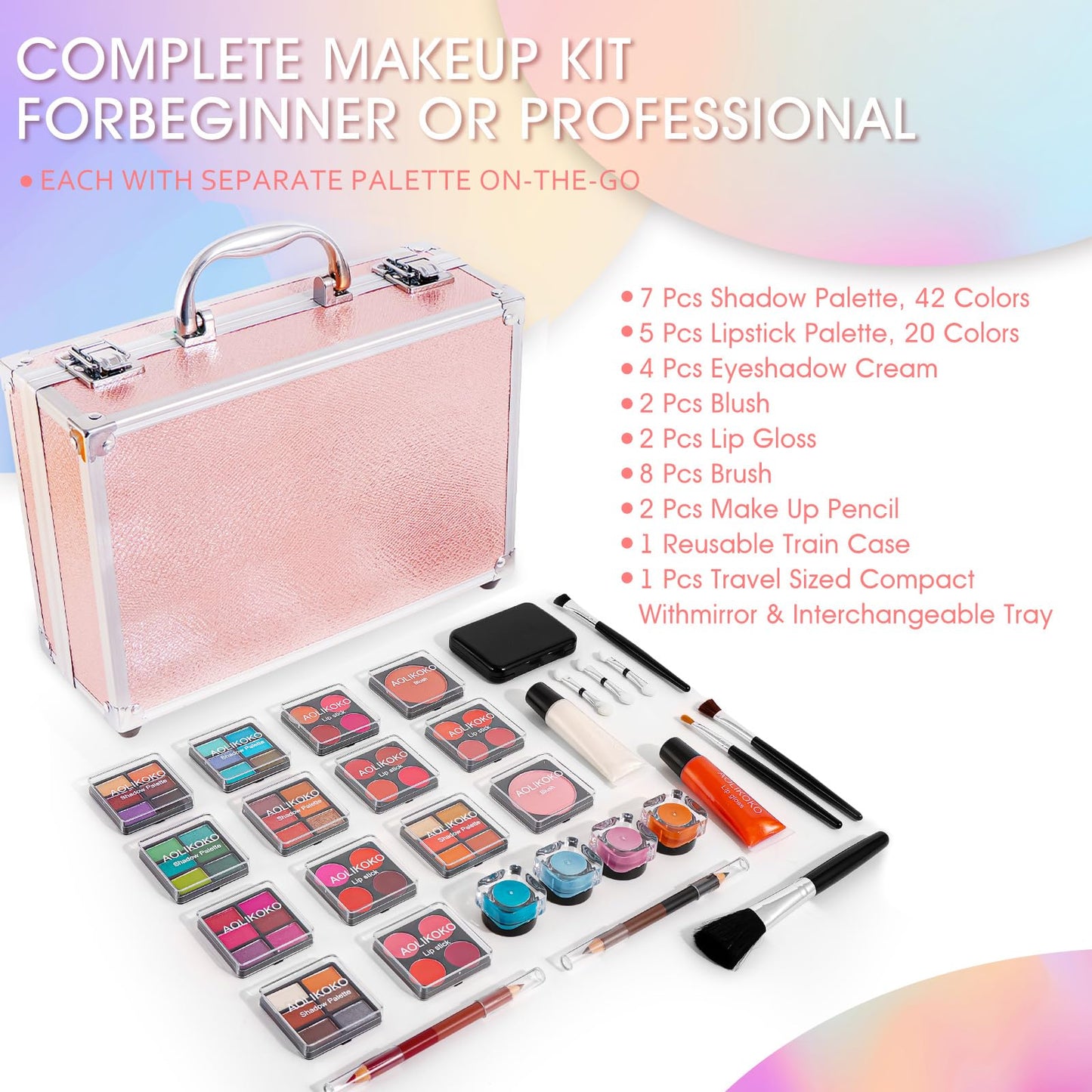 AOLIKOKO Makeup Kit for Teenager & Women Full Kit, All- In- One Makeup Set With The Cosmetic Train Case, Professional Makeup Kit, Makeup Gift Set for Women Girls(pink)