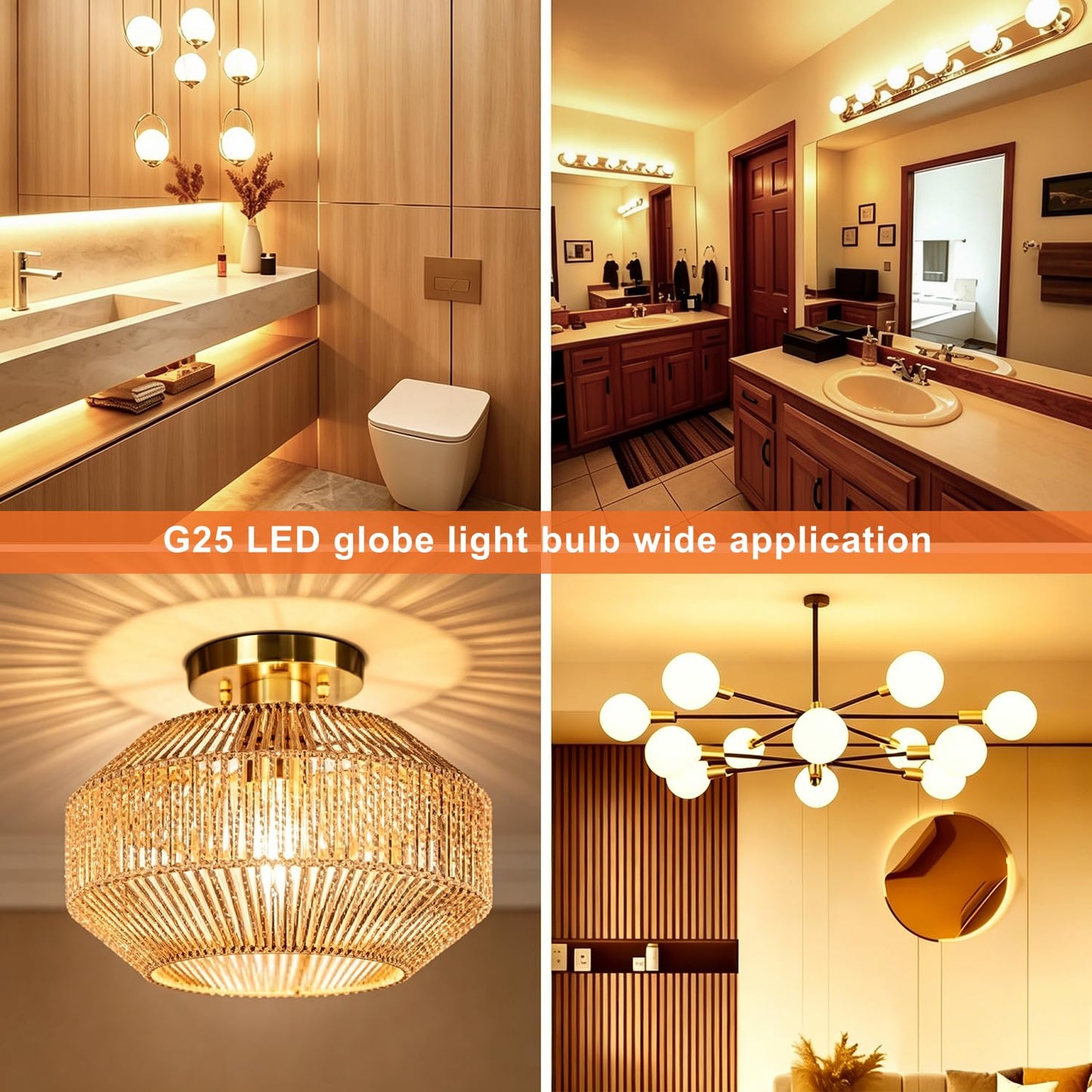 Vinaco Glass G25 LED Light Bulbs Dimmable 60W, 4 Pack No Flicker 2700K Round Light Bulbs 60 Watt Soft White, Milky G 25 E26 Frosted Globe Ledbulb, Vanity Mirror Bulb Replacement for Bathroom Pendant