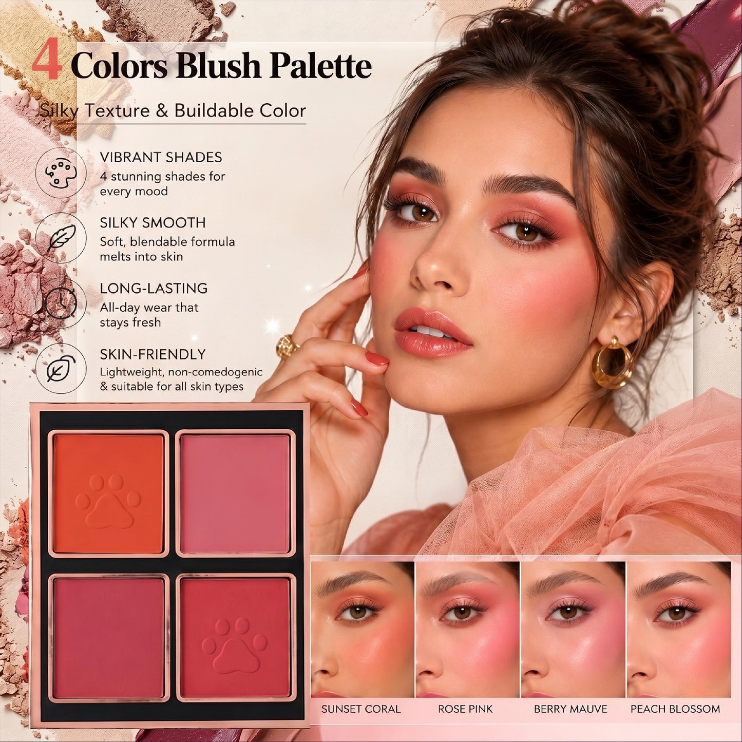 FORSEEKUP All In One Makeup Kit for Women, Travel Makeup Palette with 12 Eyeshadows, 4 Blush Shades, 4 Highlighters & 4 Matte Lip Gloss, Full Face Book Makeup Set Portable Cosmetic Kit (A)