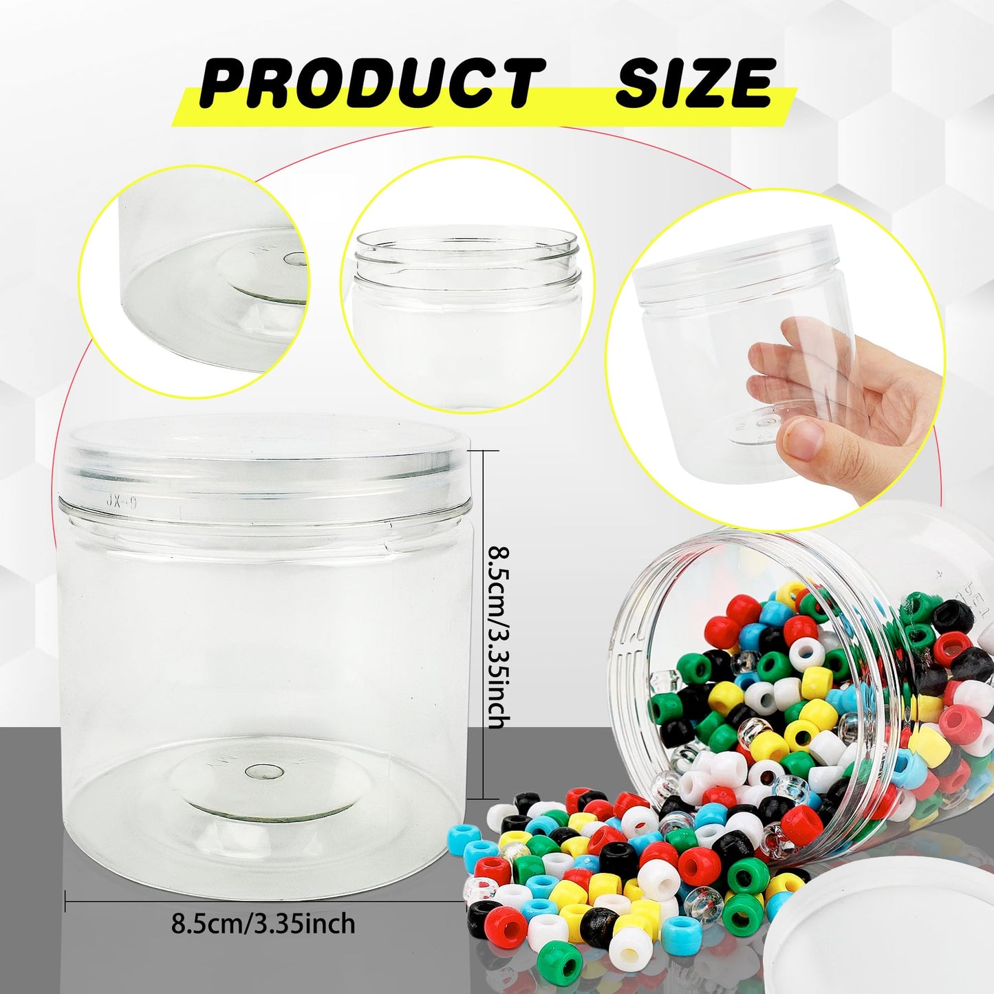 Conagel 20 Pack 12oz Clear Plastic Jars with Lids Plastic Empty Cosmetics Containers Storage Jars Refillable Empty Containers for Kitchen Storage Spices Dry Food Body Butter Making