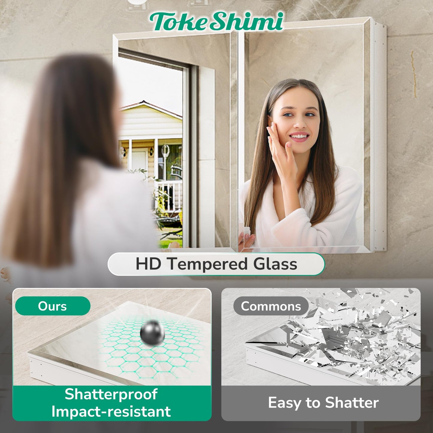 TokeShimi 14 x 24 Medicine Cabinet with Mirror, Assembly Required, White Recessed Bathroom Medicine Cabinet with Tempered Beveled Mirror, Stepless Adjustable Shelves, DTC Hinge