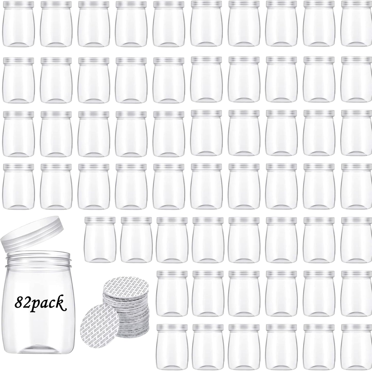 ihomecooker Mini Pudding Jars 82Pack, 6oz/170ml Plastic Favor Jar with Lids, Candy jars,Yogurt Containers with Pressure Sensitive Seal, Mason Jar,Jam,Bath Salt Jars Wedding Favors Honey Pot