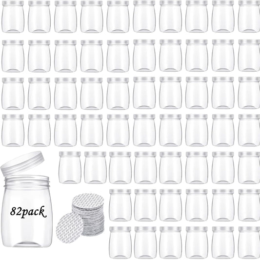 ihomecooker Mini Pudding Jars 82Pack, 6oz/170ml Plastic Favor Jar with Lids, Candy jars,Yogurt Containers with Pressure Sensitive Seal, Mason Jar,Jam,Bath Salt Jars Wedding Favors Honey Pot