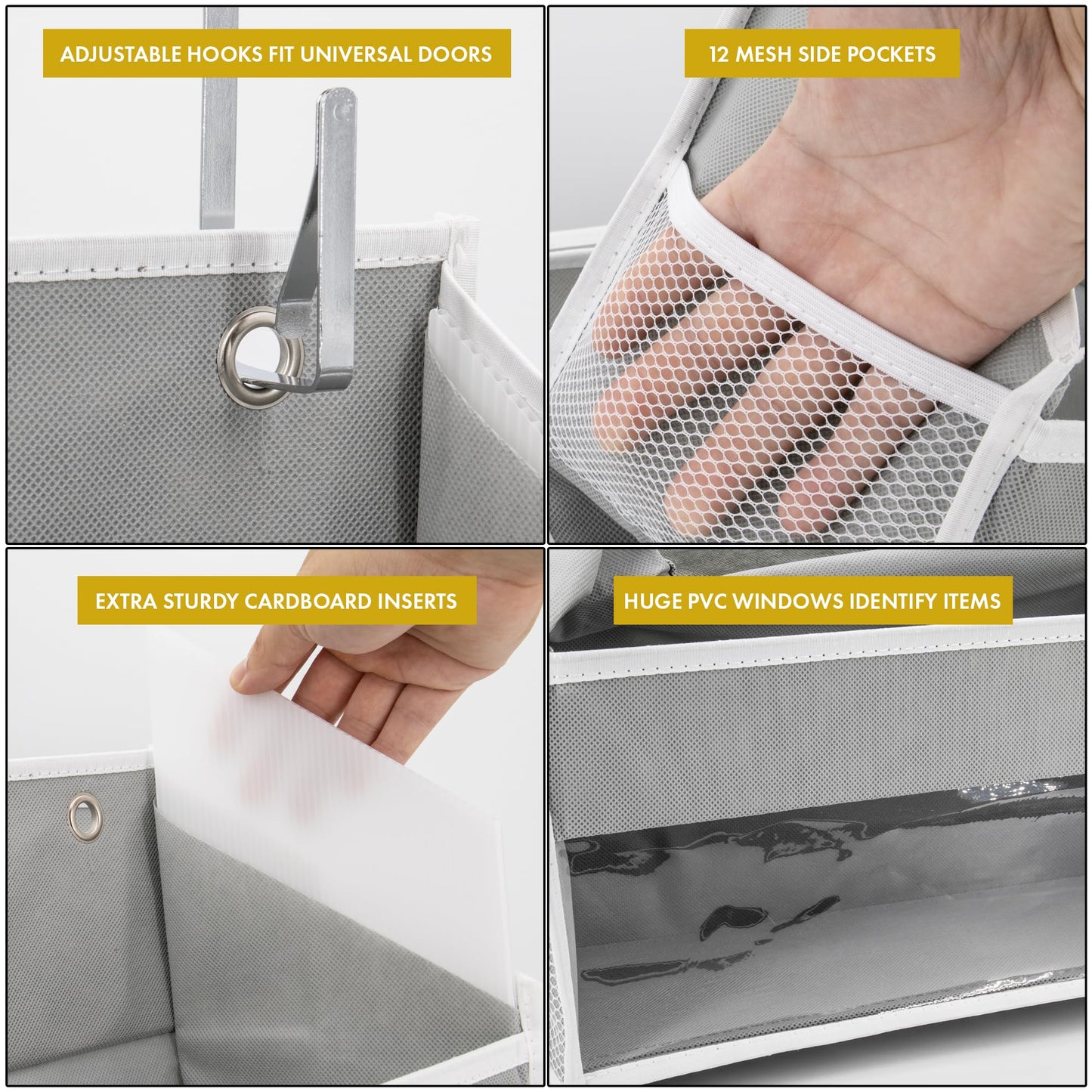 HOMELUX THEORY UPGRADED 6 Tiers Over The Door Organizer Hanging - 100D EXTRA THICK & 50lbs HUGE CAPACITY, 12 Side Mesh Pockets Over The Door Shoe Organizer, Hanging Closet Organizer (Light Gray, 1pc)