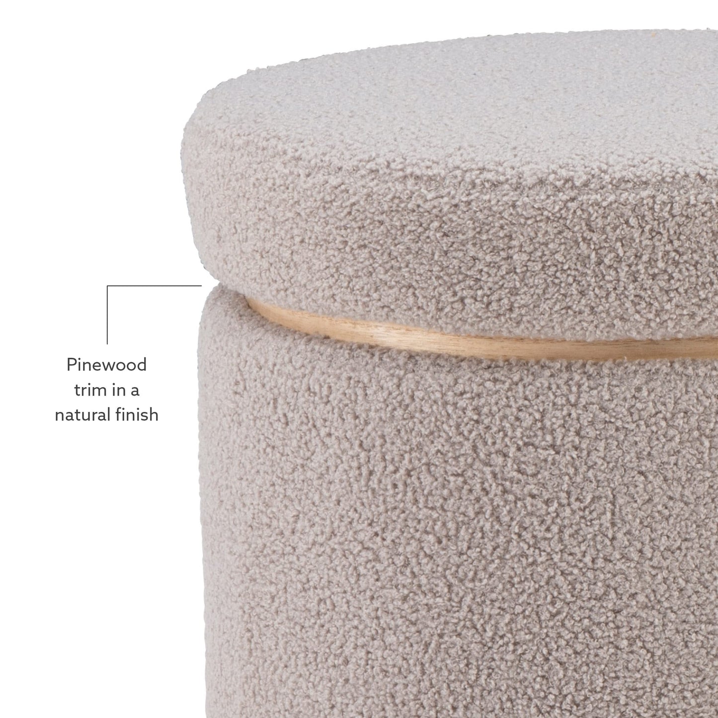 Linon Lexington Grey Sherpa Round Storage Ottoman with Wood Accent