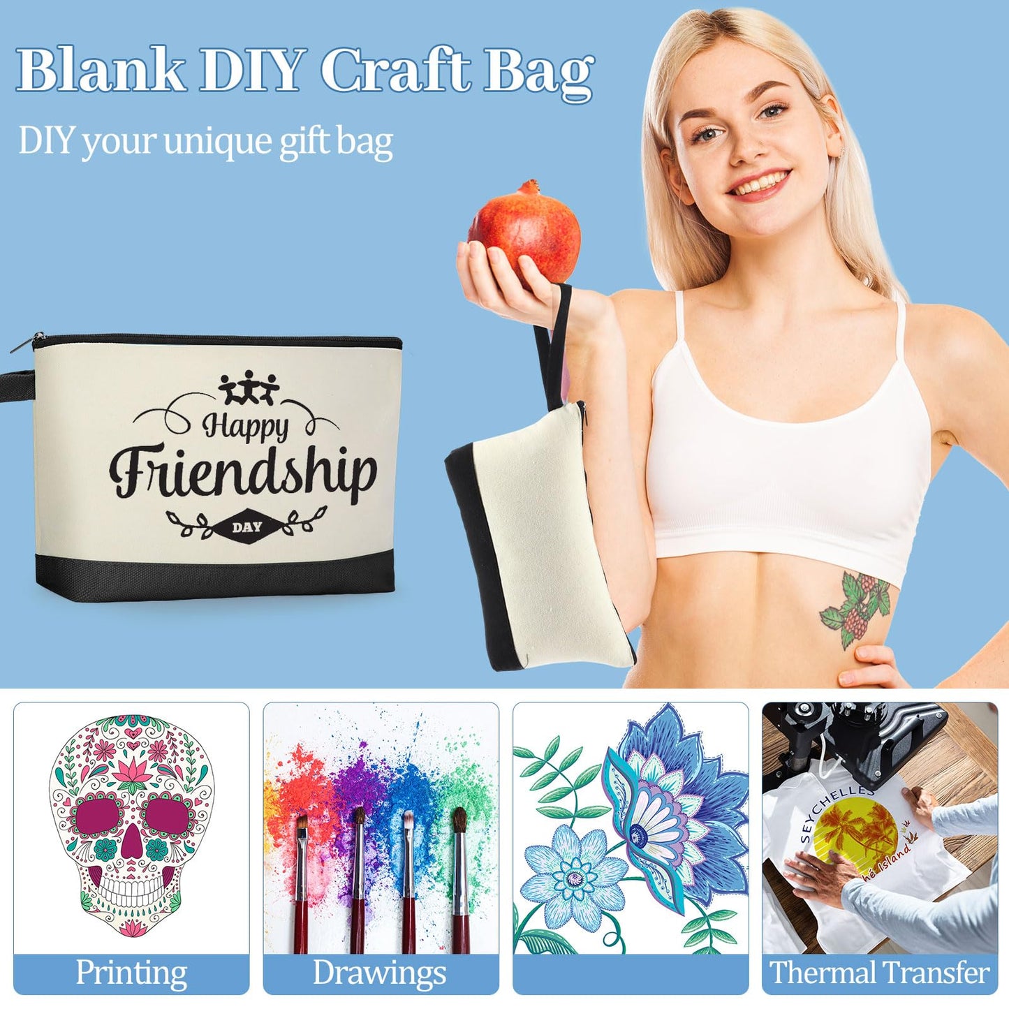 Silkfly 48 Pcs Cotton Canvas Makeup Bags Cosmetic Zipper Bags 10.2 x 5.5 x 2'' Blank DIY Pouch Bulk Pencil Case with Bottom Travel Toiletry Pouch for Women Craft Decor Gift (Beige and Black)