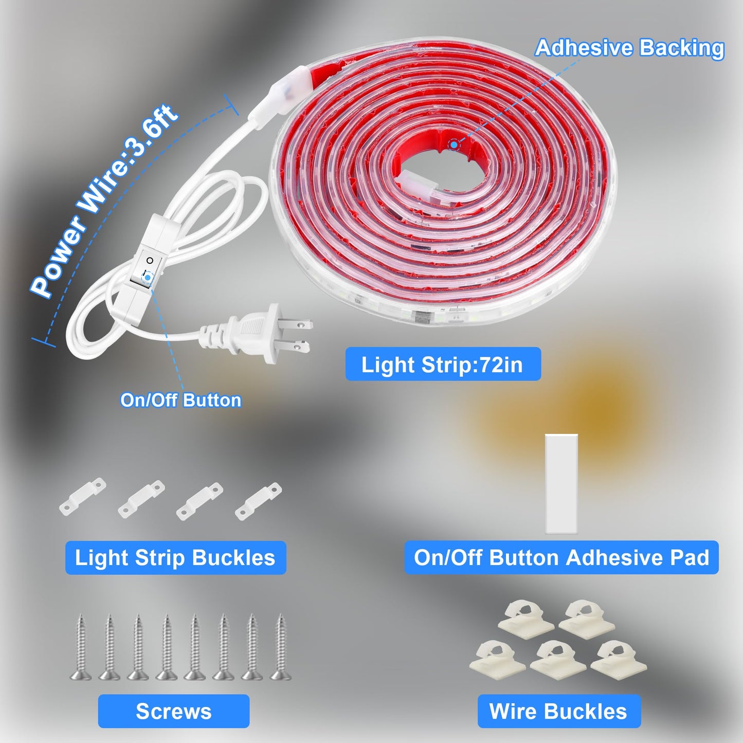 maylit Under Cabinet Strip Lighting Plug in 72in, Ultra Bright Small LED Light Bar, 6000K Cool White, 110V-120V Wired Lights for Kitchen Cabinet, Counter, Workbench, Desk, Closet, Shelf, Indoor