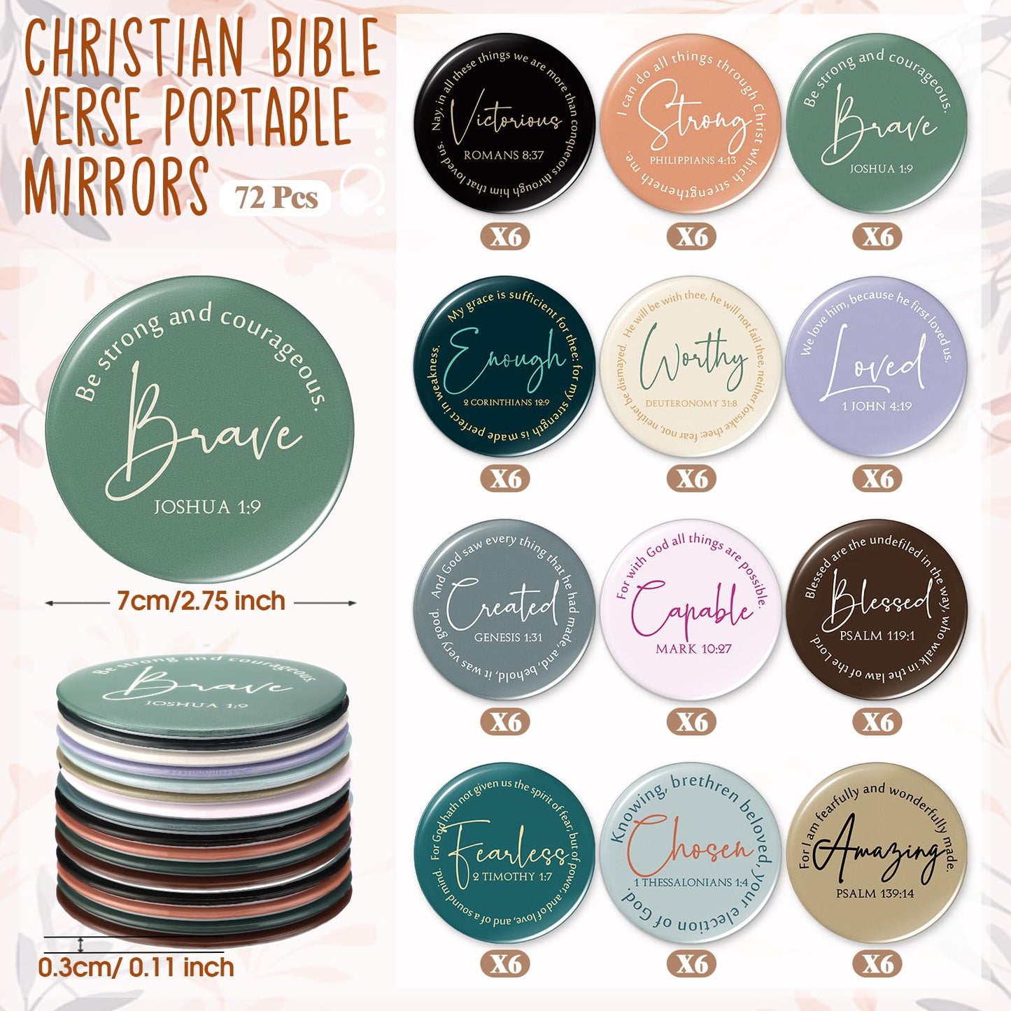 Geelin Mini Christian Gifts Mirror for Women Bulk Inspirational Bible Verse Scripture Portable Mirrors Small Church Gifts for Mother Women History Month VBS Party Favor(48 Pcs,Retro)