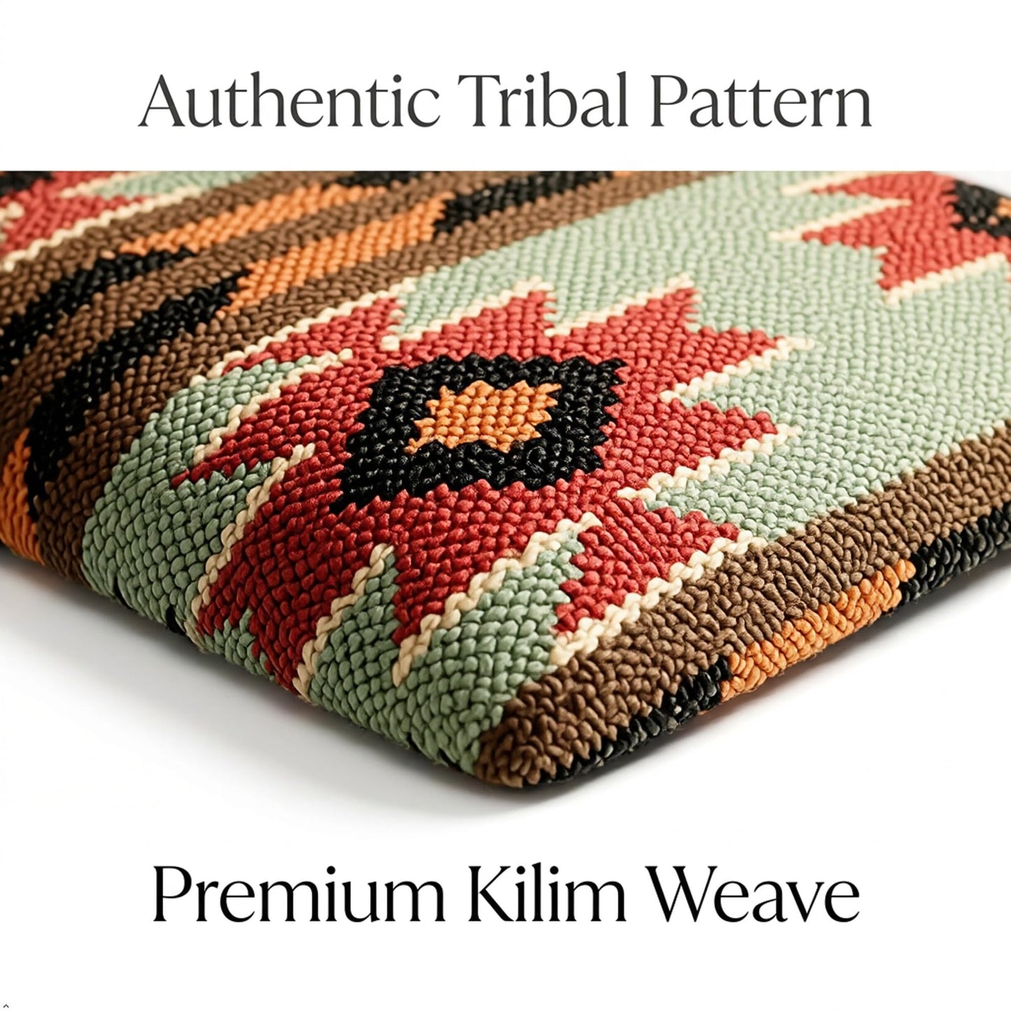 Sanwariya Rugs Kilim Upholstered Ottoman Foot Bench Acacia Wood Tribal Pattern