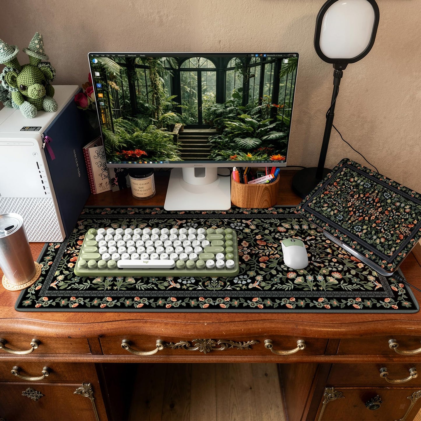 iCasso Desk Mat for Keyboard and Mouse, Large Mouse Pad, Desk Pad Mat, Anti-Slip Big Mousepad with Stitched Edges for Computer Desktop(Floral)