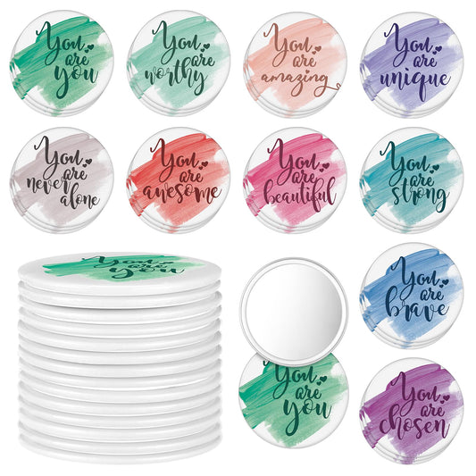 Unittype 30 Pcs 2.76 Inch Inspirational Compact Mirror Bulk for Women Small Pocket Mirrors Mini Purse Makeup Mirror Back to School Gifts for Students Teachers Coworker Team(Watercolor)