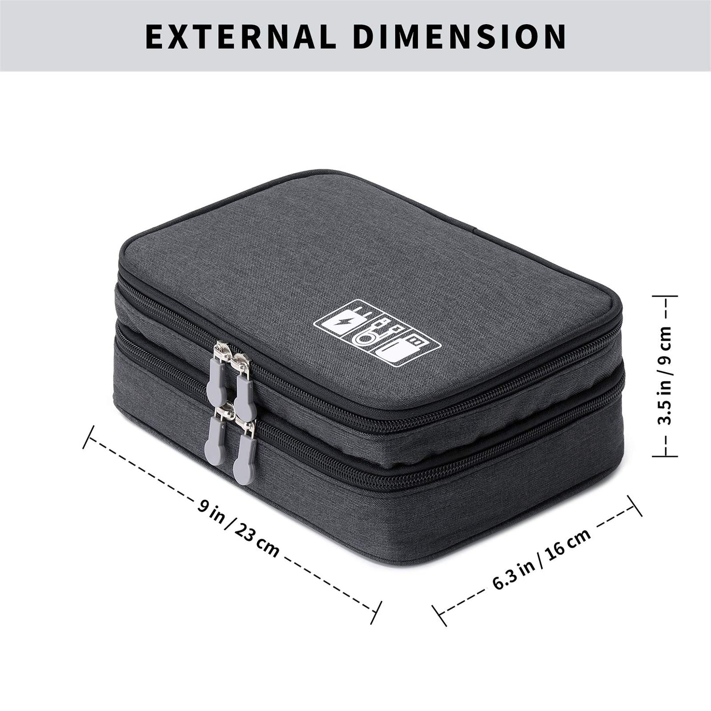 mygreen Electronic Accessories Organizer Bag, Waterproof Double Layer Travel Storage Case with Adjustable Padded Dividers, Portable Hard Pouch for Cables, Charger, Power Bank, Phone, Hard Drive Black