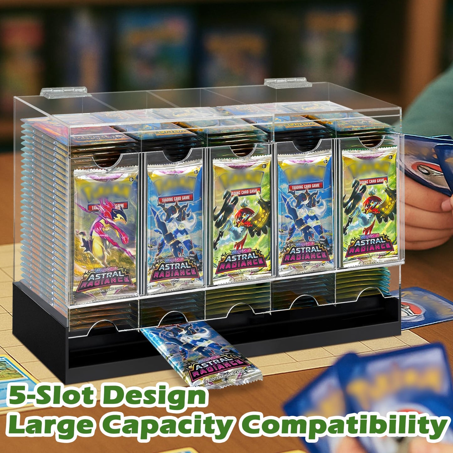 VERSSURE 5-Slot Booster Pack Dispenser with Non-Slip Base,Acrylic Card Pack Dispenser Fits 200 Booster Packs for Dispensing,Card Holders Storage Case for Trading Card and Sports Card Packs