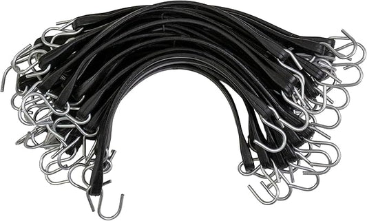 US Cargo Control 15 Inch Rubber Bungee Cords with S-Hooks (50-Pack), 23 Inch Stretch, Rubber Tarp Straps with Hooks for Flatbed Tarps, Trailers, Pickup Trucks, Tarps, Motorcycles, Canopies