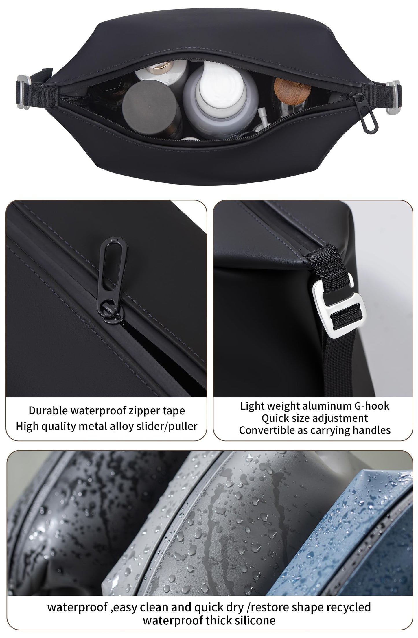 Onbagway 6"x 11" 6L Large Silicone Toiletry Bag,Waterproof Leakproof Foldable Travel Organizer,Dopp Kit Alternative for Men & Women,Black