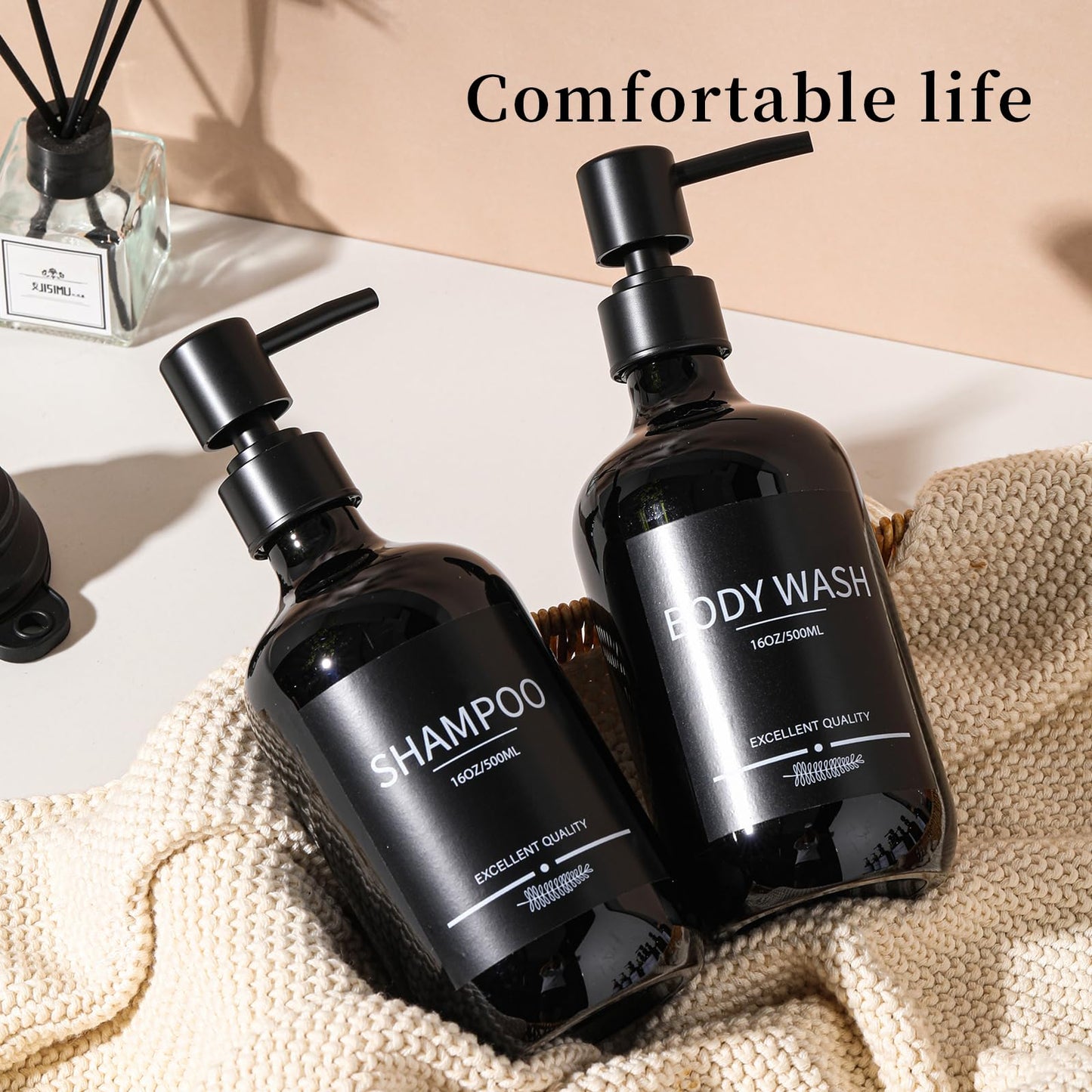 Shampoo and Conditioner Dispenser(5Pack) 16.9oz Refillable Shampoo and Conditioner Bottles,Dispenser for Shower (Black)