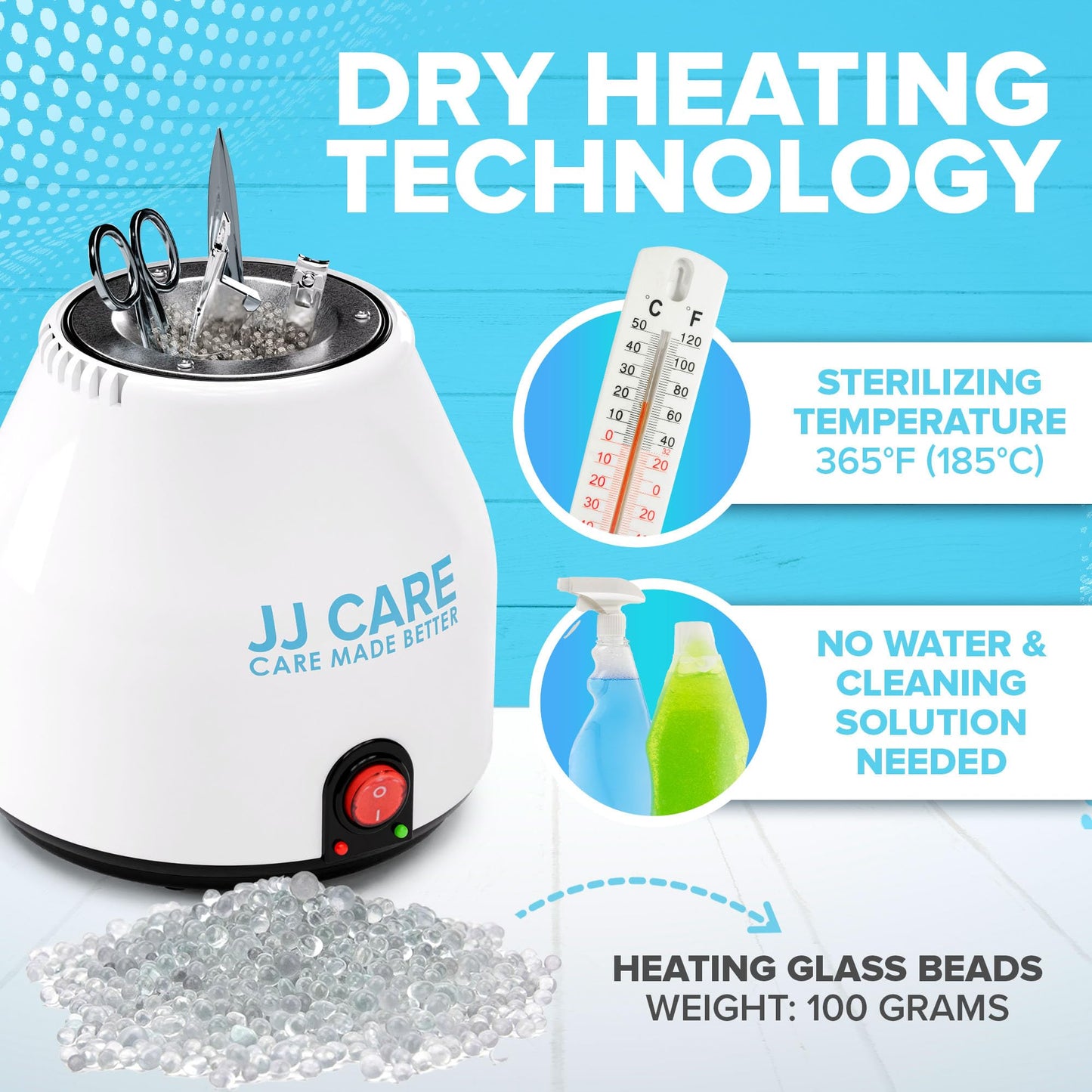 JJ CARE Nail Tool Sterilizer with Glass Beads | Implement Tweezer Disinfectant Container | Salon & Manicure Disinfectant Jar Small