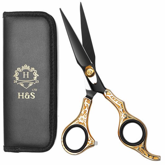 H&S GoldBlack Hair & Beard Cutting Scissors Japanese Steel Shears, 6.5 Inch