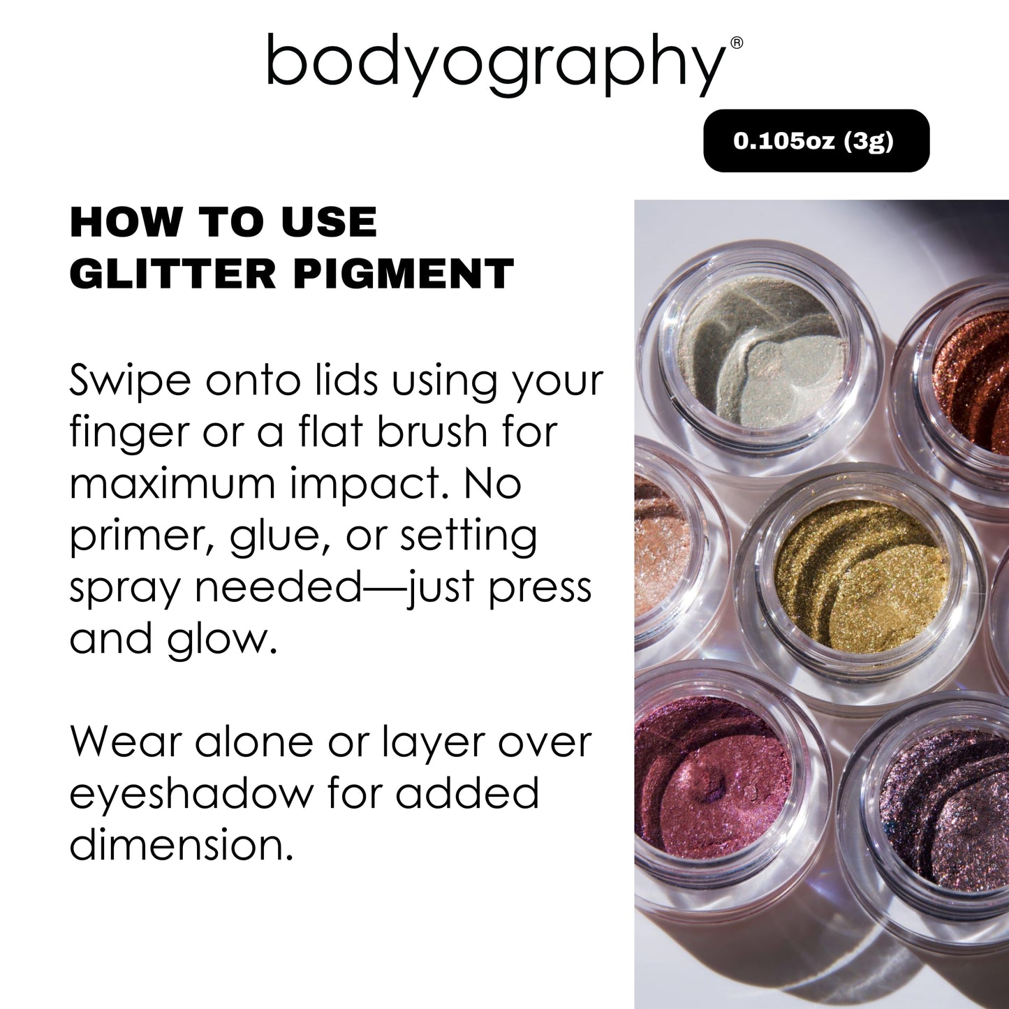 Bodyography Glitter Pigment Eye Shadow | Long Wear Shimmer Eyeshadow | Vegan, Talc & Paraben Free | Cream Powder Formula | Stratus (Champagne/Pink) 1.5 g