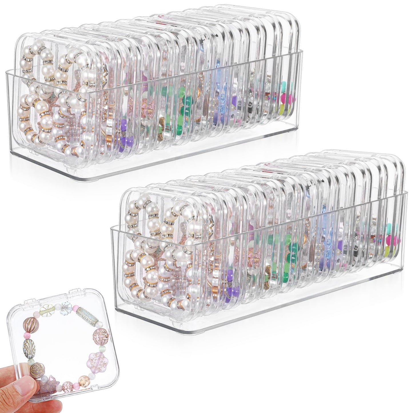 Giloaou 2 Pack Acrylic Jewelry Organizer Box with 24 Portable Small Cases – Clear Storage Tray for Bracelet, Crystal, Ring & Earring Containers, Open Design (Boxes Hold Small Cases)