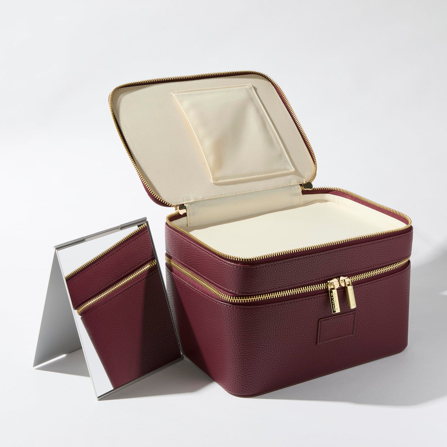 ETOILE - Duo Vanity Case Burgundy - Large Functional Travel Makeup Bag Organizer with Removable Divider & Mirror