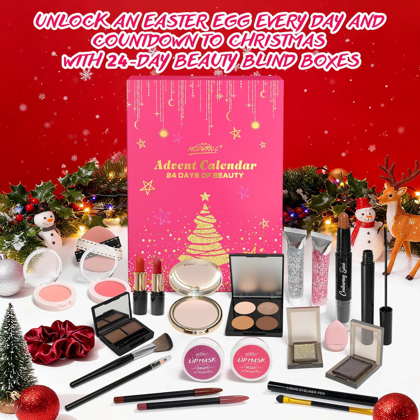 Makeup Advent Calendar 2025 for Women Teen Girls 24 Days Beauty Advent Calendar Christmas Makeup Set Gift for Wife Daughter Mother Girlfriends Trendy Stuff Makeup Kit Gifts Face Eyes Lips Cosmetics