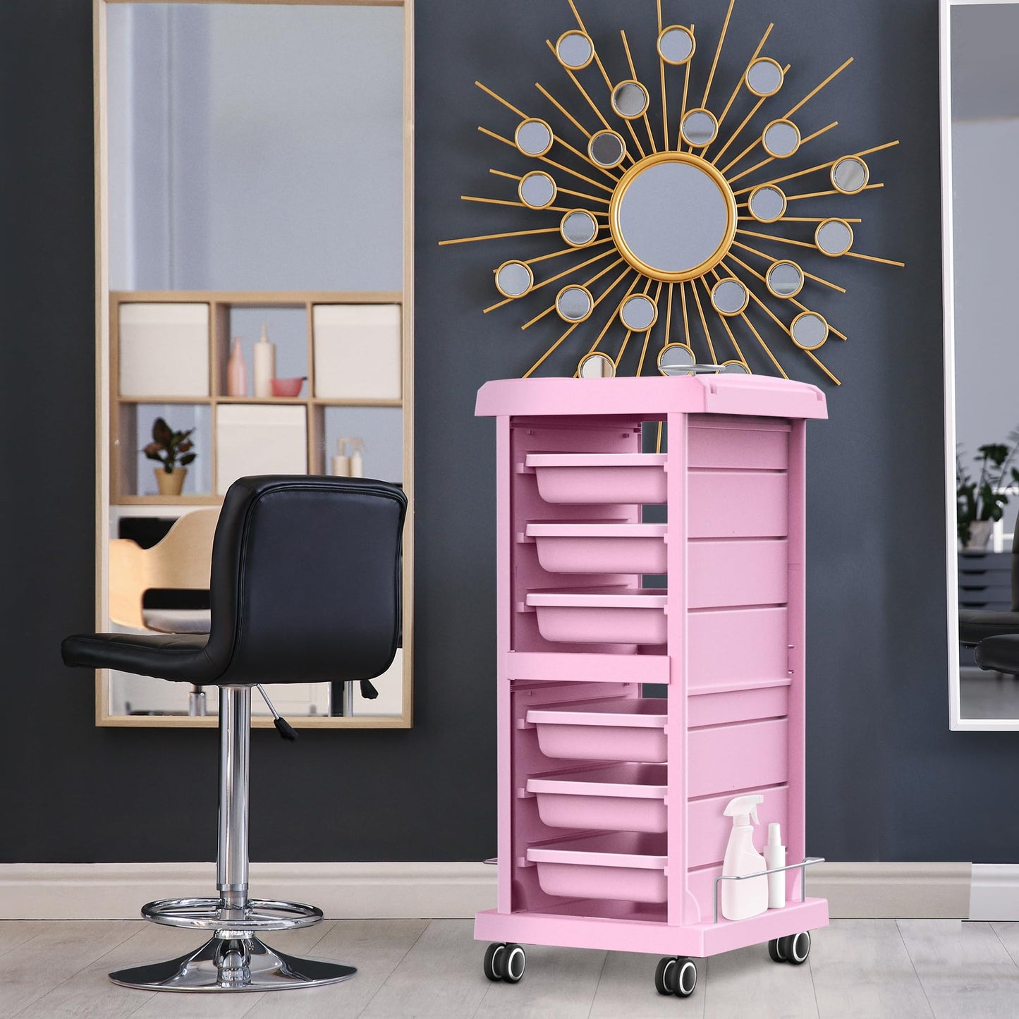 TASALON Salon Trolley - Space Saving Rolling Cart for Extra Storage - 6-Tray Multipurpose Salon Cart - Tattoo Tray - Pink