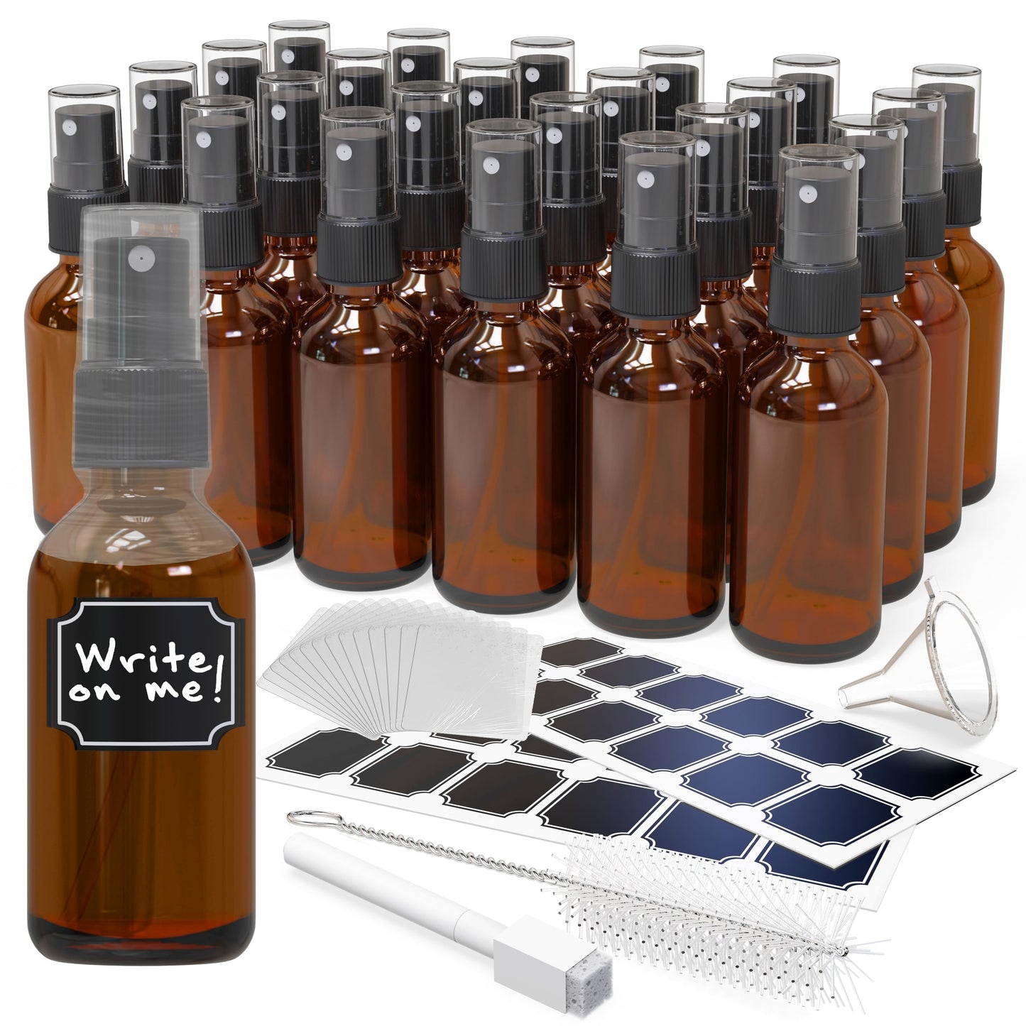 Nevlers 2 Oz Amber Glass Spray Bottles for Essential Oils 24 PK Oil Mister