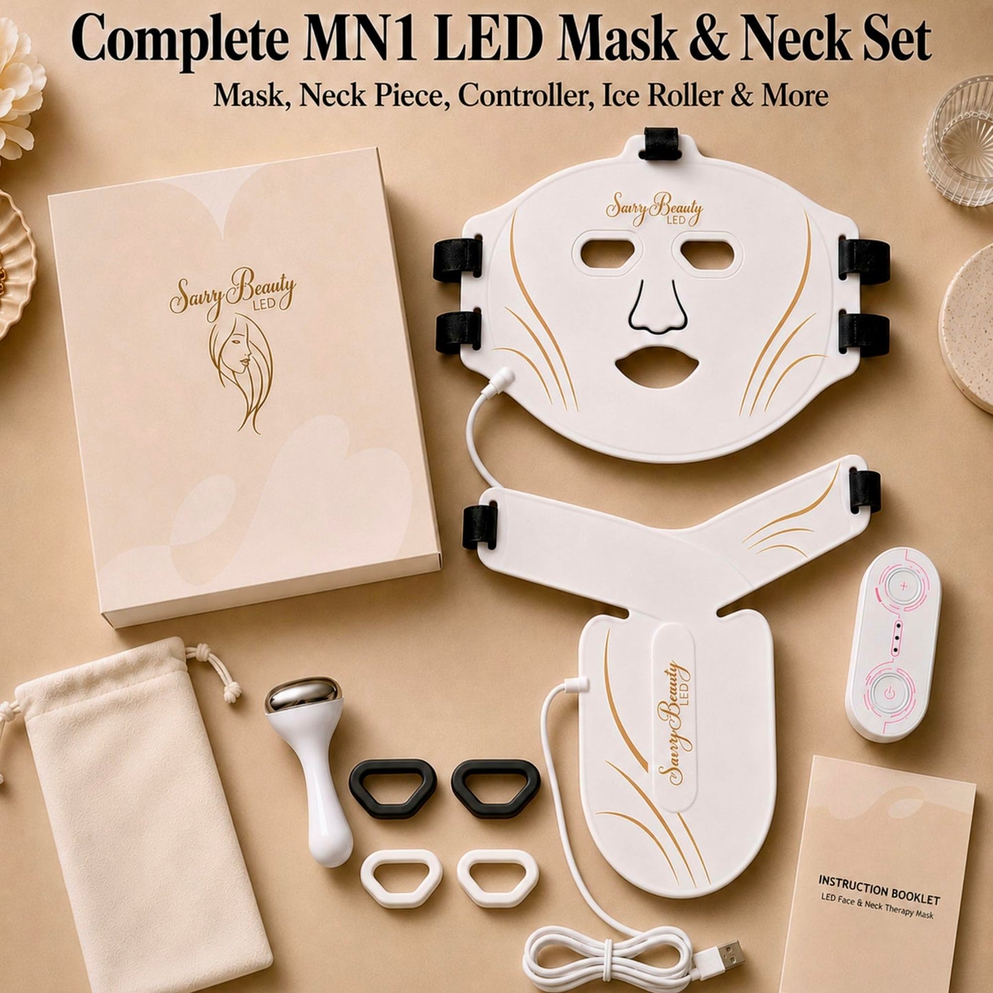 Red Light Therapy Mask for Face and Neck, Red Blue Infrared Mixed Light Modes - MN1 Phototherapy Device for Full Face Wrinkles, Mild to Moderate Acne, Topical Heating and Local Blood Circulation