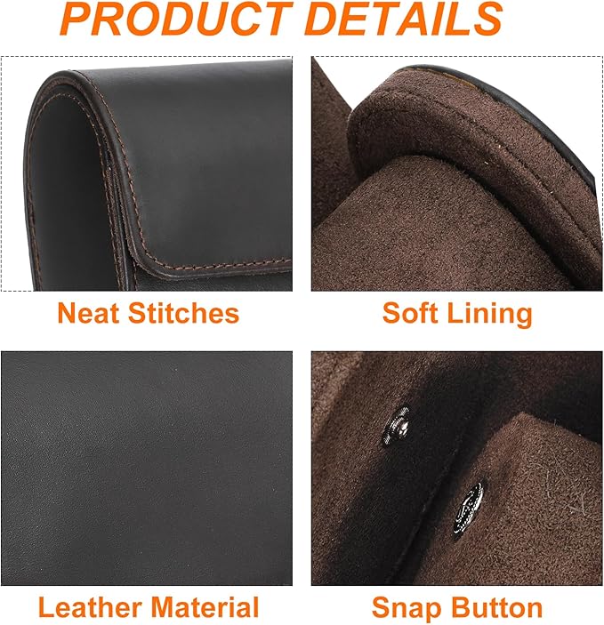 HARFINGTON Watch Roll Travel Case 3 Slot Portable Leather Watch Case for Men and Women, Watches Storage Organizer with Removable Pillows for Traveling, Display, Home Storage, Coffee